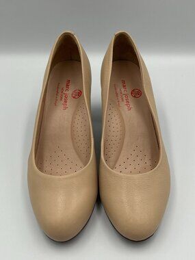 MARC JOSEPH Midtown Pumps Womens 6 Beige Leather Chunky Block Heel Dress Shoes